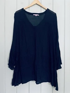 Calypso St. Barth Embroidered Tunic Top S Small Navy Blue V-Neck Viscose Boho - Picture 1 of 5