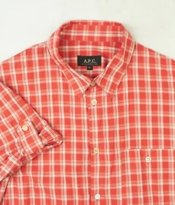 APC Short Sleeve Shirt Mens M Medium Red White Check Cotton Rue De Fleurus - Picture 1 of 12
