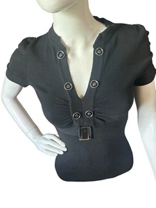Junior’s Heart Soul Black Sweater, Buttons , Silver Plate, Size Small , V-Neck - Picture 1 of 7