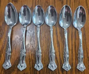1847 ROGERS BROS. VINTAGE (GRAPE) SILVERPLATE SET OF (6) DEMITASSE SPOONS 4 1/4" - Picture 1 of 13