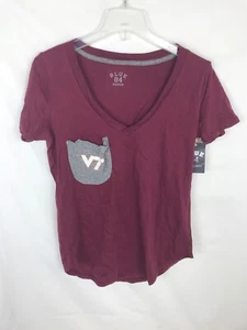 Blue 84 Virginia Tech Hokies Womens NCAA Deep V Pocket T Sz M Maroon Gray NWT - Picture 1 of 5