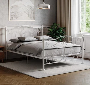 Metal Bed Double King Size Frame 4FT 4FT6 5FT Chicago Mattress Black White - Picture 1 of 14