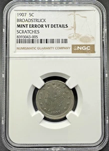MINT ERROR 1907 LIBERTY "V" NICKEL BROADSTRUCK ERROR NGC VF DETAILS - Picture 1 of 4