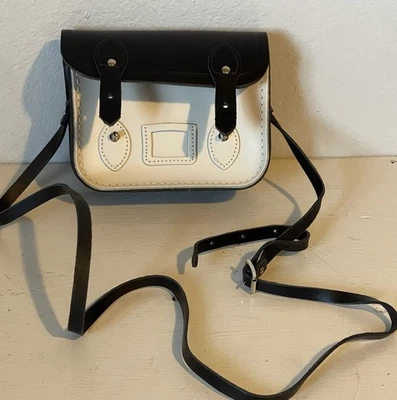 The Cambridge Satchel Company Small Leather Crossbody Bag Black & White - Image 1 of 3