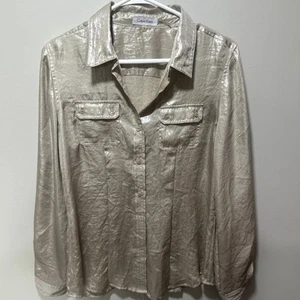 Camisa para mujer Calvin Klein abotonada pequeña dorada sedosa gama alta CK Indonesia - Imagen 1 de 22