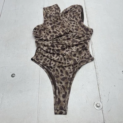 Camiseta sin mangas acanalada con estampado de leopardo marrón body para mujer talla pequeña nueva Foto 1 de 4