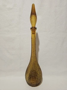 Vintage MCM 21" Empoli Diamond Hobnail Genie Flasche Dekanter Braunglas & Stopfen - Bild 1 von 4
