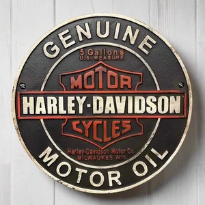 Motorcycle Genuine Motor Oil Cast Iron Plaque With Raised Lettering (9.5" Round) - Picture 1 of 5