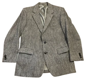 Vtg Harris Tweed Sport Coat Sz 42R Black Gray Handwoven 100% Scottish Wool - Picture 1 of 8