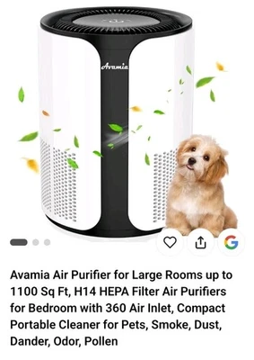 Purificador de aire para habitaciones grandes 1100 pies cuadrados, filtro HEPA H14, entrada de aire 360° Foto 1 de 3