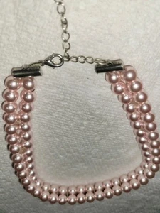 Collana girocollo perle finte rosa doppio filo bigiotteria vintage - Foto 1 di 10