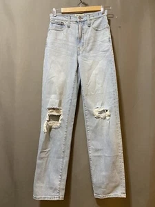 NWT Madewell Women Hi-Rise Distressed Perfect Vintage Straight Jeans SZ 24 Blue - Picture 1 of 14
