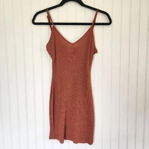 SUPERDOWN Burnt Orange Essential Minimalist Lightweight Ribbed Mini Dress Medium - Picture 1 of 6
