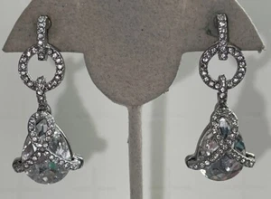 Vintage Silver Tone Rhinestone Pierced Earrings Jewelry XO-80 - Picture 1 of 7