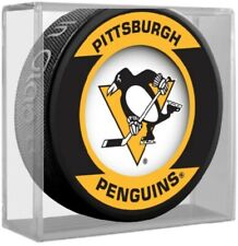 Pittsburgh Penguins Nhl Team Logo Retro Souvenir Hockey Puck in Display Cube