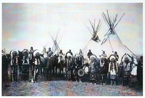 Western Indians in Tribal Dress, Teepees Tipi - Native American History Postcard - Picture 1 of 2