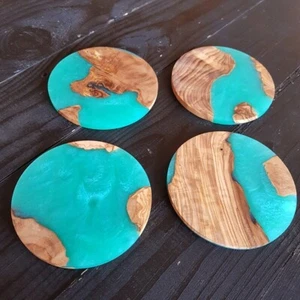 Personalize Coasters with Holder made of Wood Handmade Coaster Set Gifts Him/her - Picture 1 of 3