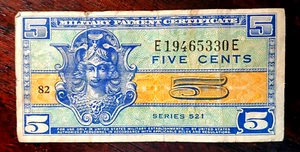 1954 Military Payment Certificate * 5 Five Cents * Series 521 * 1954 - Picture 1 of 10
