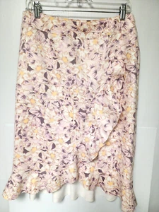 Anthropologie  Skye Ruffled Skirt  Lavender and Cream Size 12  Floral Print - Picture 1 of 5
