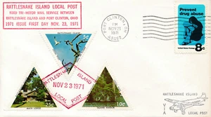 RATTLESNAKE ISLAND CORREO LOCAL RILP 1971 3 SELLOS 5, 10 Y 25 CENTAVOS PUERTO CLINTON OH - Imagen 1 de 1