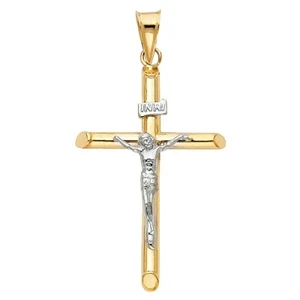 14K Real Gold 1.7" Jesus Crucifix Cross Pendant - 14k gold Jesus Christ - Picture 1 of 4