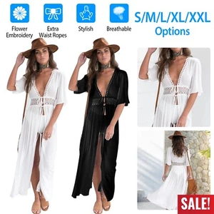 Women's Long Lace Bathing Suit Cover Up Beach Maxi Summer Bikini Sundress Dress - Picture 1 of 19