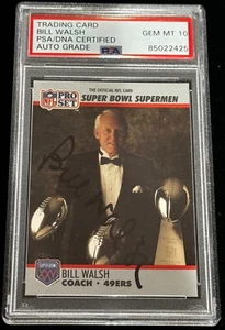 Bill Walsh "49'ers 3 Time SB Champ Trophy" 1990 Pro Set Signed Auto Card PSA 10 - Picture 1 of 4