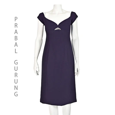 Vestido de cóctel de crepé púrpura azulado oscuro Prabal Gurung con corpiño de ojo de cerradura talla 4-6 Foto 1 de 4