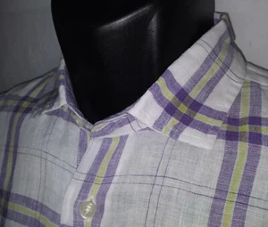 Ike Behar M linen shirt long sleeve plaid shirt Med w flip cuffs - Picture 1 of 9