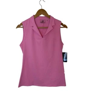 Foray Golf NWT Notched Collar Sleeveless Rib Polo Pink Athletic Golf Top Size M - Picture 1 of 10