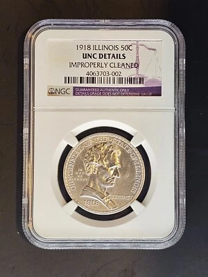 1918 Lincoln Illinois Centennial Half Dollar 50C - NGC UNCIRCULATED DETAILS - Image 1 of 2