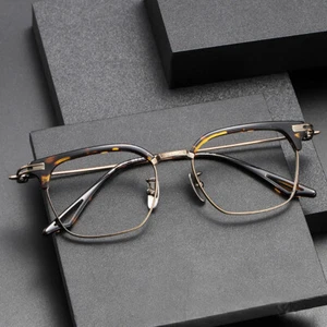 Square Ultra Light Full Rim Spectacles Retro Metal Eyebrow Eyeglasses Frame - Picture 1 of 19