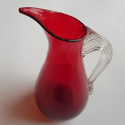 Vintage 1960s Whitefriars art glass ruby red jug pitcher #9417 design England - Image 1 of 4