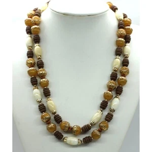 VINTAGE Hong Kong 2 strand acrylic capped bead necklace gold tone box clasp 21" - Picture 1 of 8