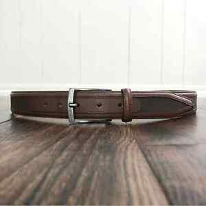 Flag Ltd Leather Trimmed Canvas Brown Belt Mens Size 38 Gunmetal Tone Buckle 