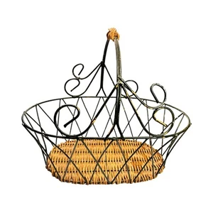 Wire and Wicker Vintage Green Round Basket : Country Chic Farmhouse Home Decor - Picture 1 of 6