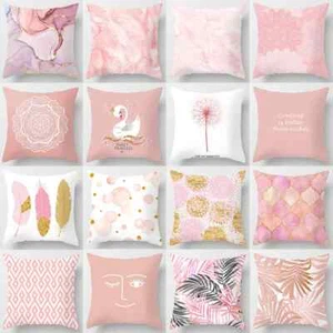 Pink Marble Polyester Pillowcase Leather Leaves Flower Cushion Cover Geometric - Picture 1 of 47
