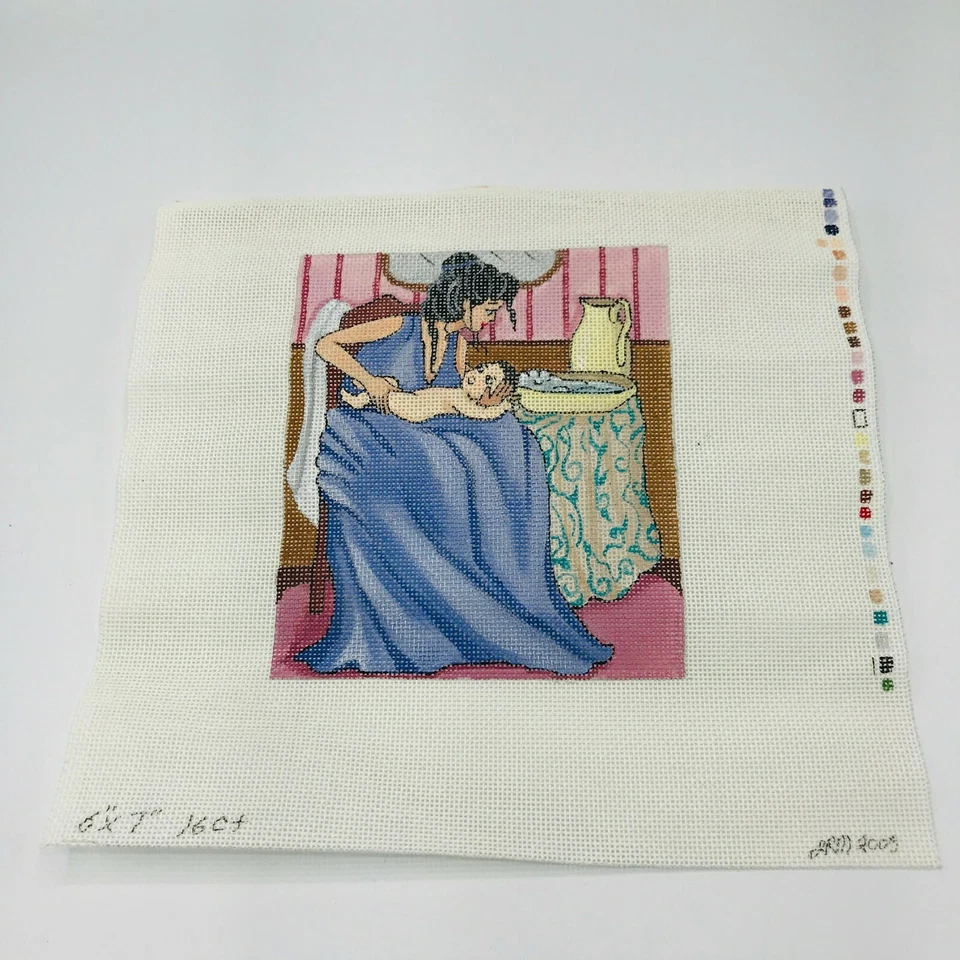 Hand Painted Needlepoint Pattern Canvas Victorian Bath Time Jacqueline Mellen - Image 1 of 4