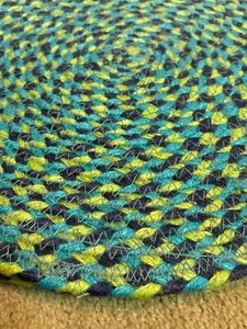 Set x 4 Braided Boho Farmhouse Placemat Woven Rag Round Circle Blue Green 14" - Picture 1 of 5