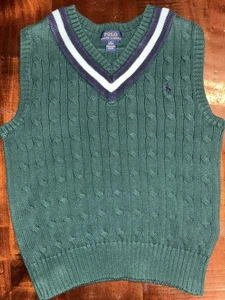 Polo Ralph Lauren Suéter Chaleco Niños M 10 12 Verde Cable Tejido Cuello en V Vacaciones - Imagen 1 de 4