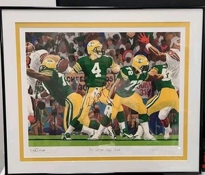 BRETT FAVRE GREEN BAY GUN LIMITIERTE AUFLAGE SERIGRAFIE VOM KÜNSTLER RICK RUSH SIGNIERT - Bild 1 von 9