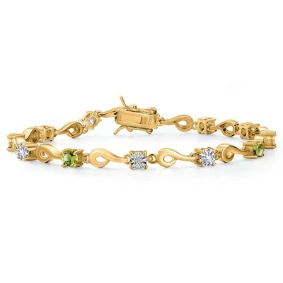 Brazalete de plata chapado en oro amarillo de 18 quilates con zafiro creado blanco peridoto de 2,52 quilates Foto 1 de 4