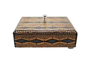 Portagioie in legno portagioie bambù intarsiato metallo pomello superiore due pezzi velluto - Foto 1 di 6