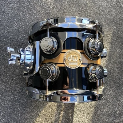 DW Exotic Collectors 8”  Tom - Piano Black Lacquer - Quilted Maple Rally Stripe - Image 1 of 4