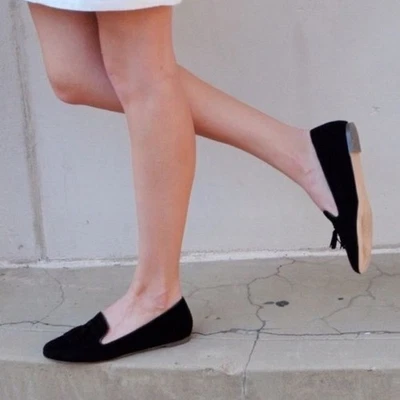 Mocasines para mujer J Crew Cora gamuza cuero negro borla F5735 talla 6,5 Foto 1 de 4