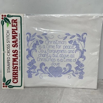 Panel de muestra de punto de cruz estampado vintage Bucilla Navidad 63353 con hilo dental* Foto 1 de 4