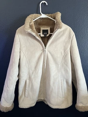 ESPRIT Suede Jacket with Faux Fur Trim Womens Size Large (7) - Image 1 of 4