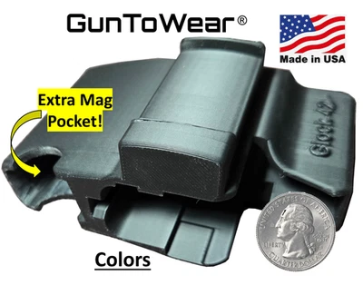 GUNTOWEAR Glock 42 holster with EXTRA MAG pouch IWB Conceal Carry. Made in USA, 7 colors