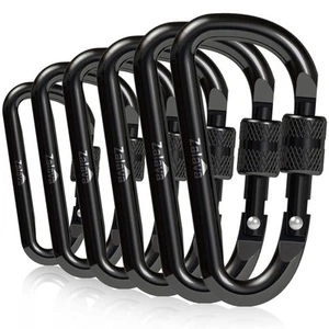 6 pcs 2”D-Clip Durable Locking Carabiner Keychain Clip,Keychain Clip Hook,Black - Picture 1 of 9