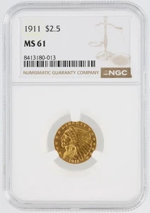 1911 Indian Head Quarter Eagle NGC MS61 $2.5 Philadelphia Minted Coin - Picture 1 of 4